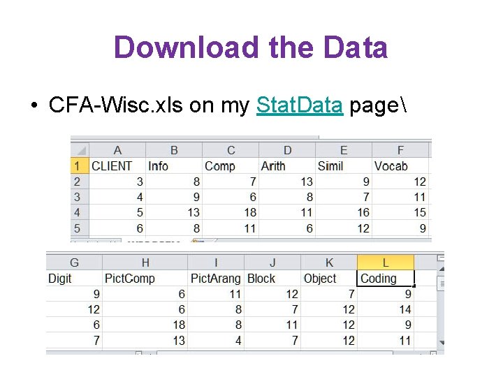 Download the Data • CFA-Wisc. xls on my Stat. Data page 