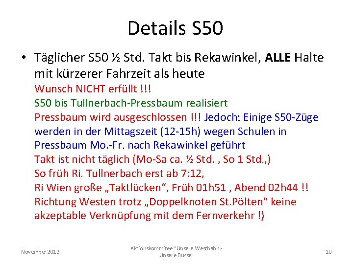 Details S 50 • Täglicher S 50 ½ Std. Takt bis Rekawinkel, ALLE Halte