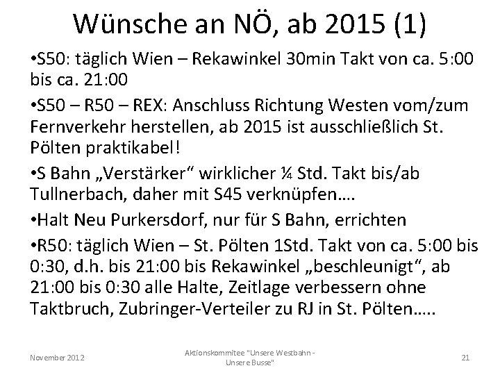 Wünsche an NÖ, ab 2015 (1) • S 50: täglich Wien – Rekawinkel 30