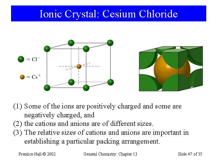 Ionic Crystal: Cesium Chloride (1) Some of the ions are positively charged and some
