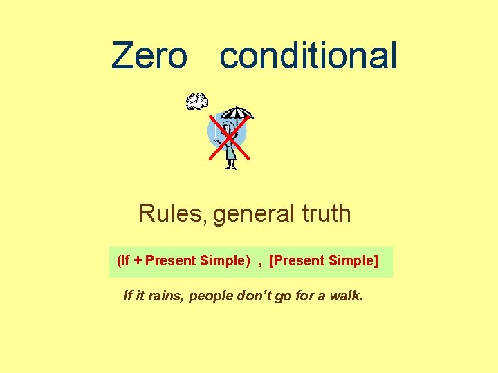 Zero conditional Rules, general truth (If + Present Simple) , [Present Simple] If it