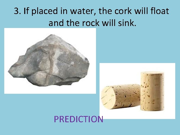 3. If placed in water, the cork will float and the rock will sink.