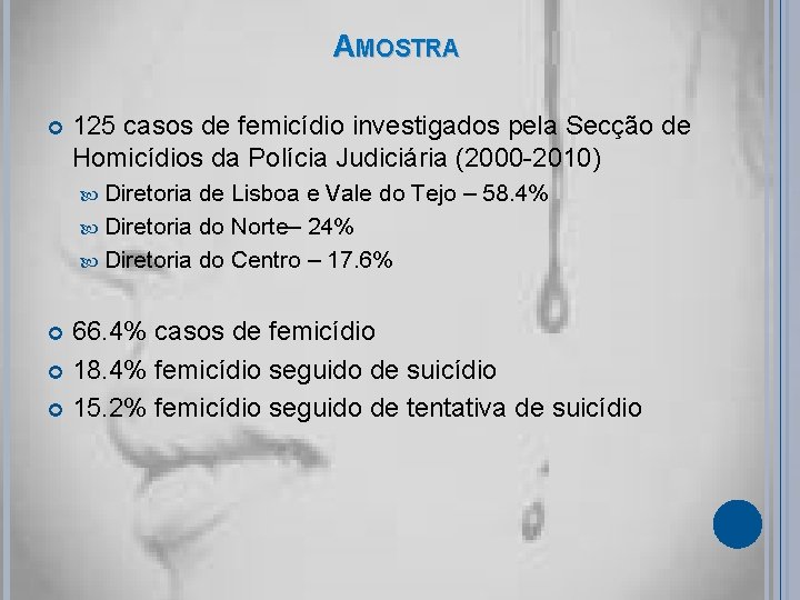 AMOSTRA 125 casos de femicídio investigados pela Secção de Homicídios da Polícia Judiciária (2000