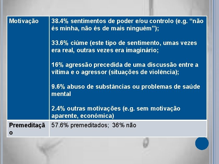 Motivação 38. 4% sentimentos de poder e/ou controlo (e. g. “não és minha, não