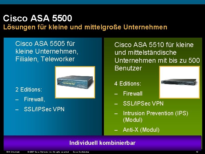 Cisco ASA 5500 Lösungen für kleine und mittelgroße Unternehmen Cisco ASA 5505 für kleine