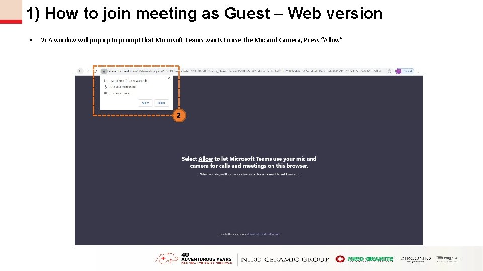 1) How to join meeting as Guest – Web version • 2) A window