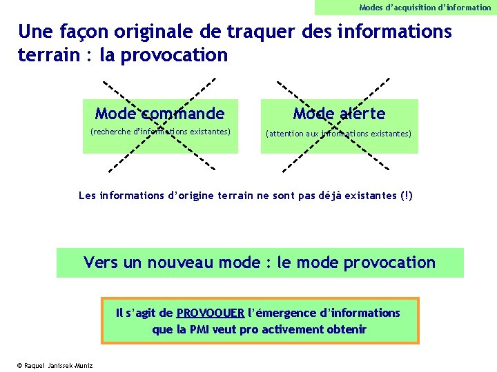 Modes d’acquisition d’information Une façon originale de traquer des informations terrain : la provocation