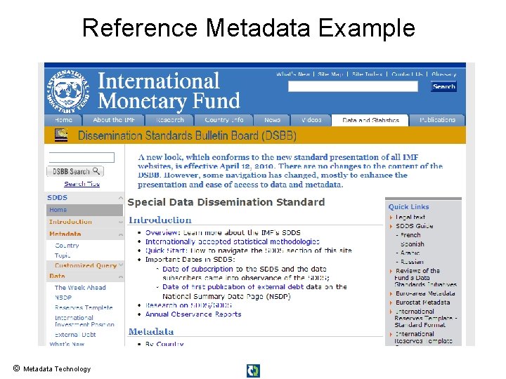Reference Metadata Example © Metadata Technology 