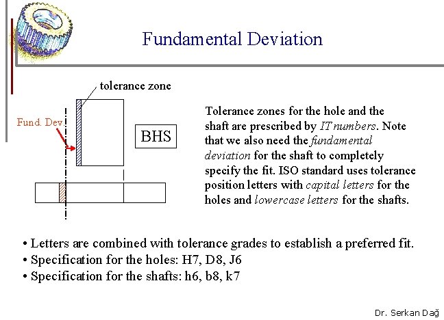 Fundamental Deviation tolerance zone Fund. Dev. BHS Tolerance zones for the hole and the