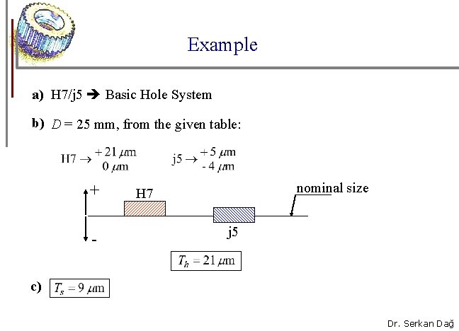 Example a) H 7/j 5 Basic Hole System b) D = 25 mm, from