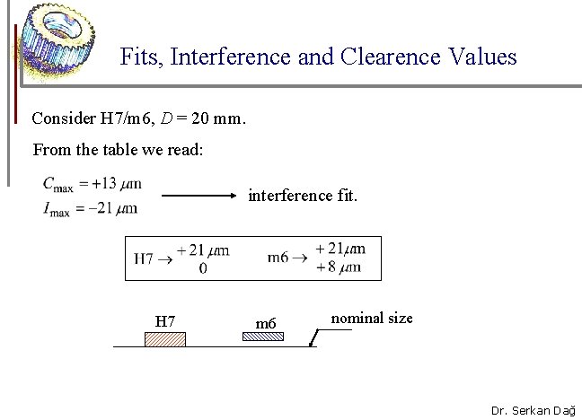 Fits, Interference and Clearence Values Consider H 7/m 6, D = 20 mm. From