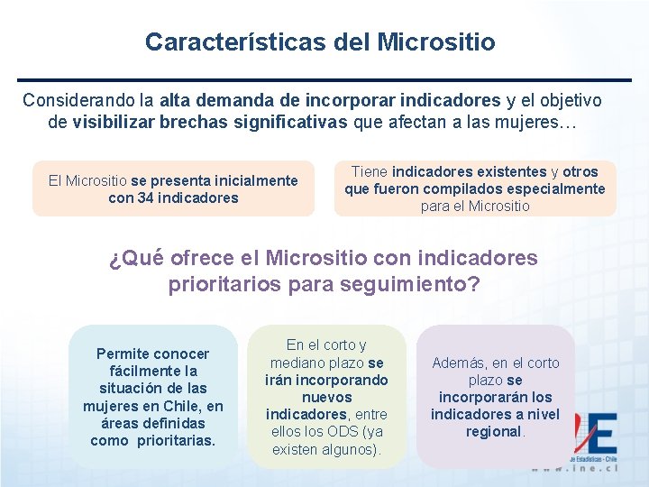 Características del Micrositio Considerando la alta demanda de incorporar indicadores y el objetivo de