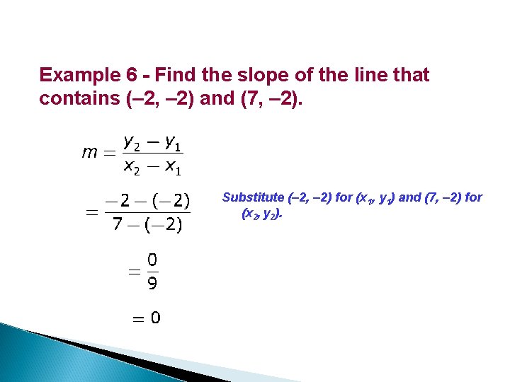 Example 6 - Find the slope of the line that contains (– 2, –