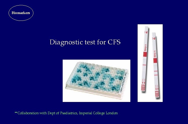 Biomarkers Diagnostic test for CFS **Collaboration with Dept of Paediatrics, Imperial College London Biomarkers Diagnostic test for CFS **Collaboration with Dept of Paediatrics, Imperial College London