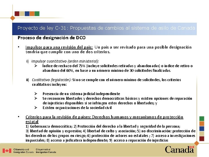 Proyecto de ley C-31: Propuestas de cambios al sistema de asilo de Canadá Proceso
