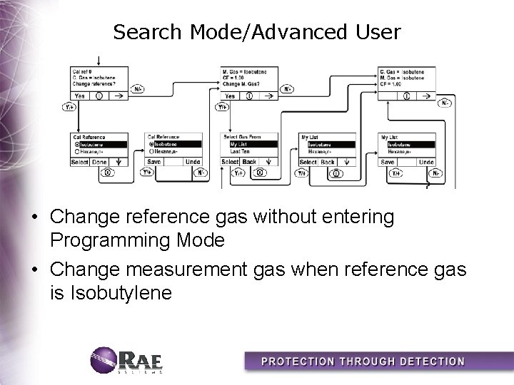 Search Mode/Advanced User • Change reference gas without entering Programming Mode • Change measurement