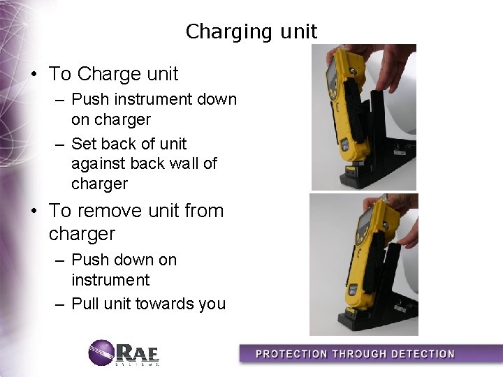 Charging unit • To Charge unit – Push instrument down on charger – Set
