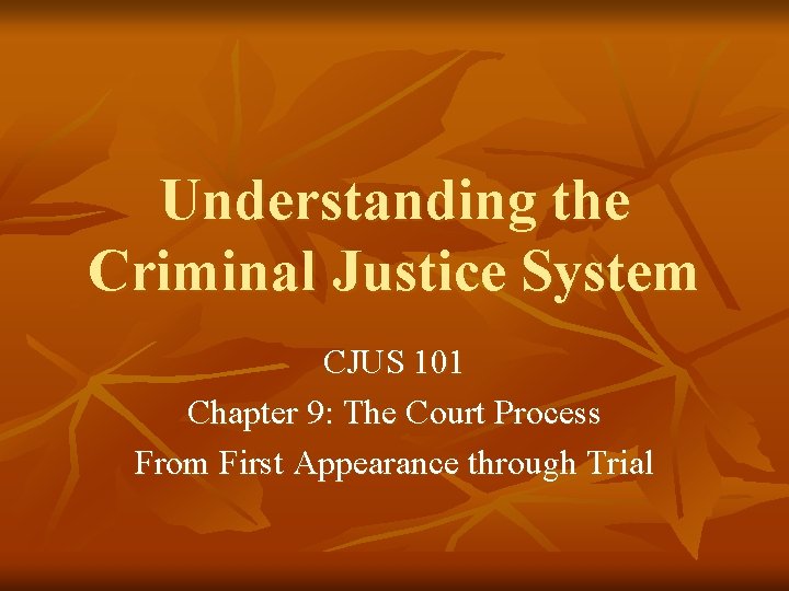 Understanding the Criminal Justice System CJUS 101 Chapter 9: The Court Process From First