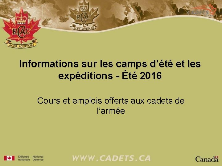 Informations sur les camps d’été et les expéditions - Été 2016 Cours et emplois