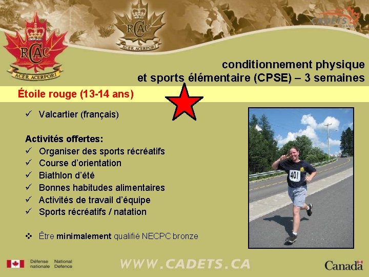 conditionnement physique et sports élémentaire (CPSE) – 3 semaines Étoile rouge (13 -14 ans)