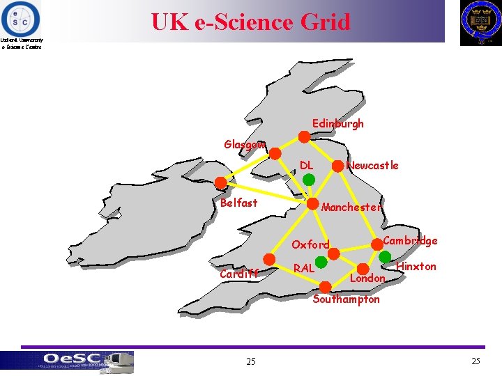UK e-Science Grid Oxford University e-Science Centre Edinburgh Glasgow DL Belfast Newcastle Manchester Cambridge