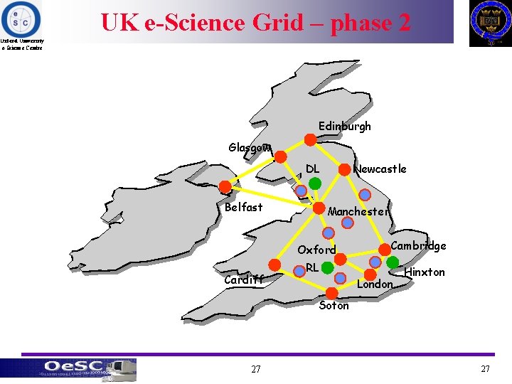 UK e-Science Grid – phase 2 Oxford University e-Science Centre Edinburgh Glasgow DL Belfast