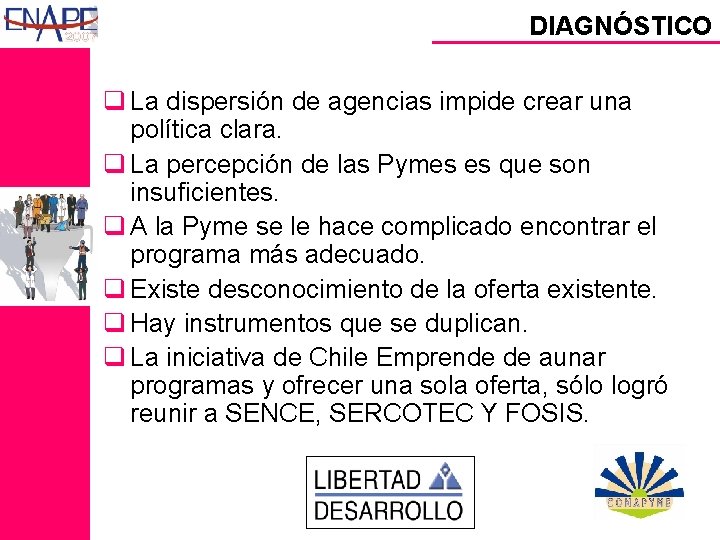 DIAGNÓSTICO q La dispersión de agencias impide crear una política clara. q La percepción