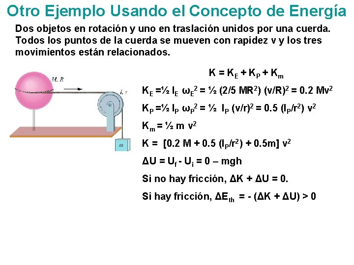 Otro Ejemplo Usando el Concepto de Energía Dos objetos en rotación y uno en