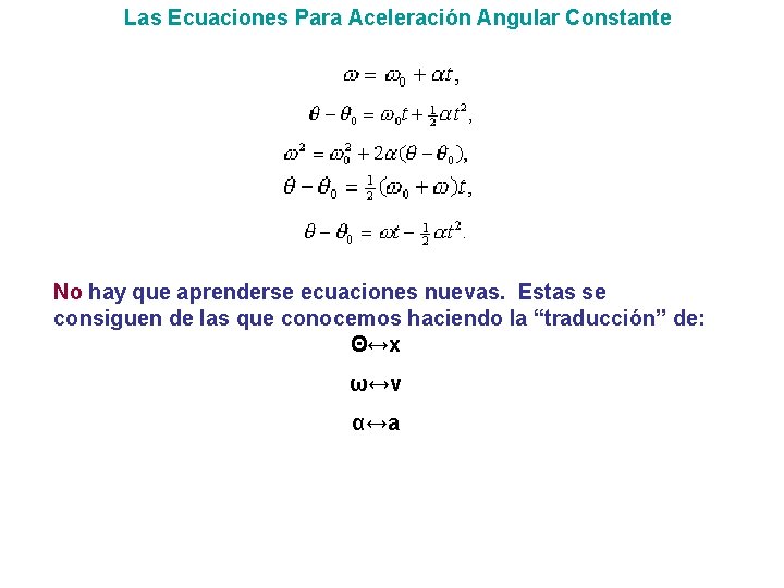 Las Ecuaciones Para Aceleración Angular Constante No hay que aprenderse ecuaciones nuevas. Estas se