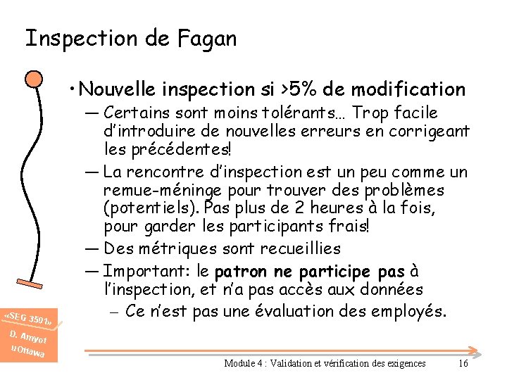 Inspection de Fagan • Nouvelle inspection si >5% de modification «SEG 3 501» ―