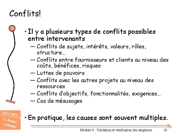 Conflits! • Il y a plusieurs types de conflits possibles entre intervenants ― Conflits