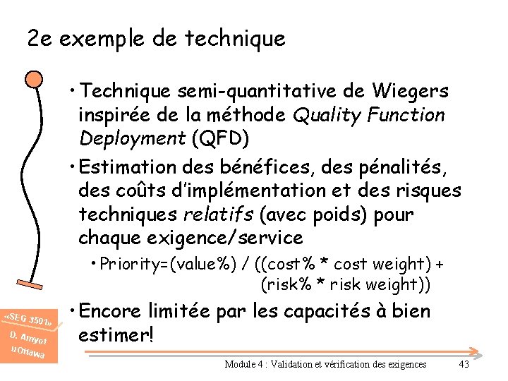 2 e exemple de technique • Technique semi-quantitative de Wiegers inspirée de la méthode