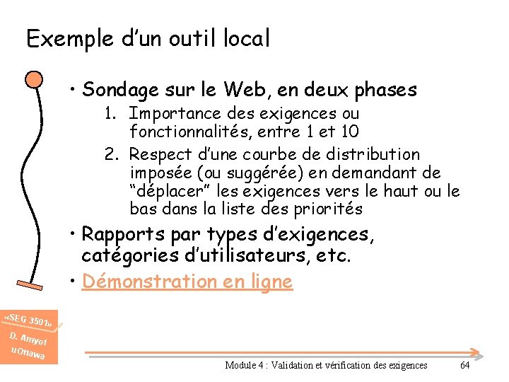 Exemple d’un outil local • Sondage sur le Web, en deux phases 1. Importance