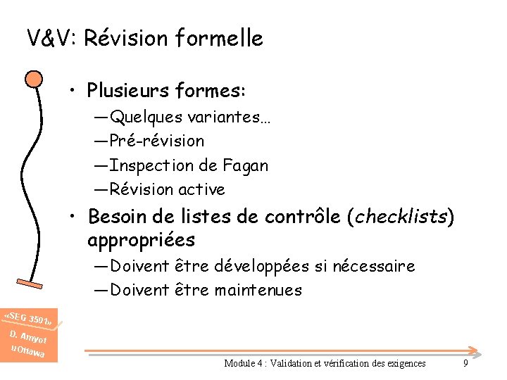 V&V: Révision formelle • Plusieurs formes: ― Quelques variantes… ― Pré-révision ― Inspection de