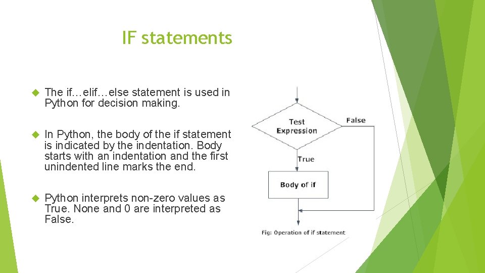 IF statements The if…else statement is used in Python for decision making. In Python,