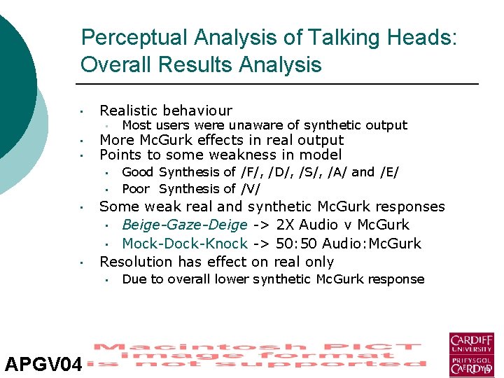 Perceptual Analysis of Talking Heads: Overall Results Analysis • • • Realistic behaviour •