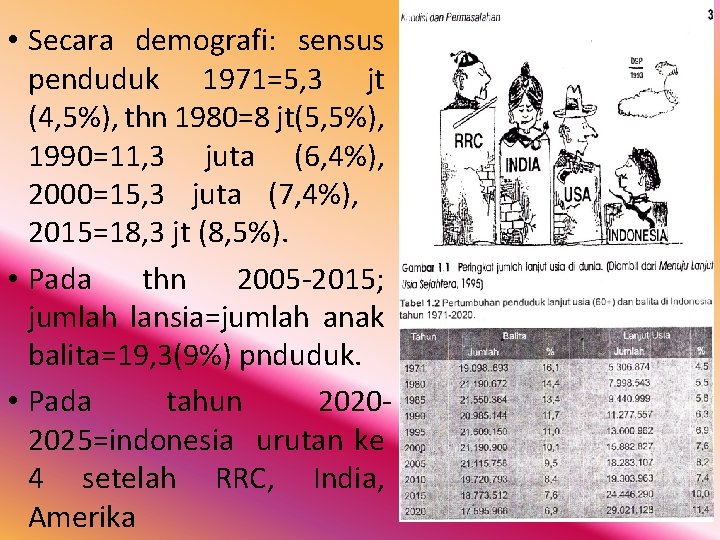  • Secara demografi: sensus penduduk 1971=5, 3 jt (4, 5%), thn 1980=8 jt(5,