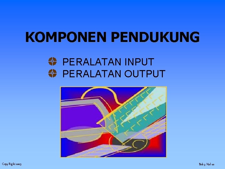 KOMPONEN PENDUKUNG PERALATAN INPUT PERALATAN OUTPUT Copy Right 2005 Bab 3 Hal 20 