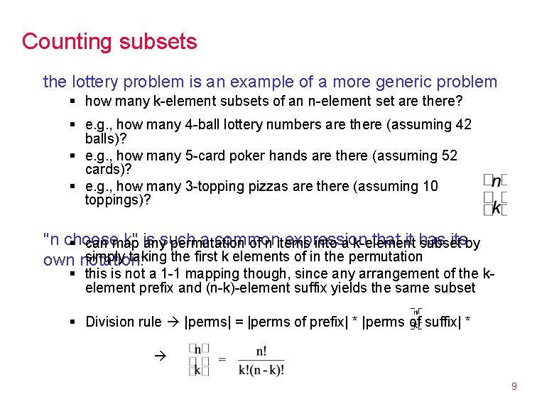Counting subsets the lottery problem is an example of a more generic problem §