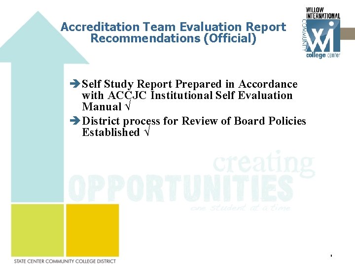 Accreditation Team Evaluation Report Recommendations (Official) Self Study Report Prepared in Accordance with ACCJC