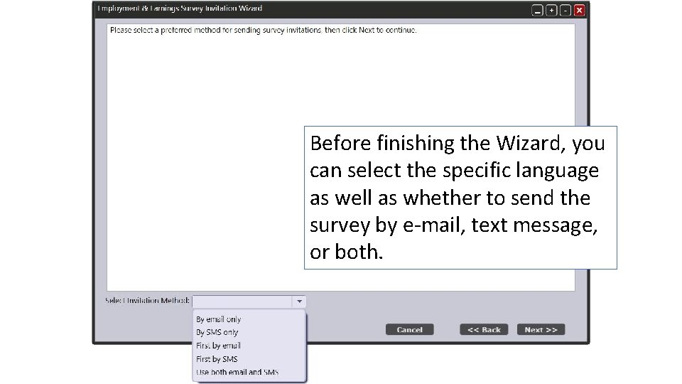 Before finishing the Wizard, you can select the specific language as well as whether