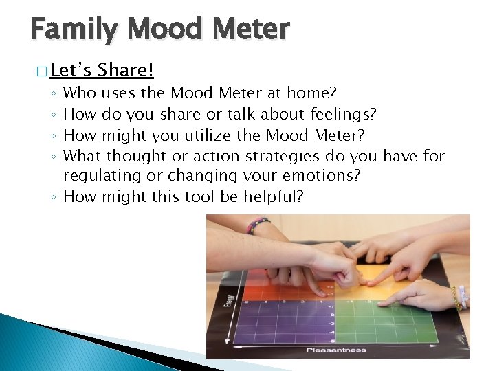 Family Mood Meter � Let’s Share! Who uses the Mood Meter at home? How