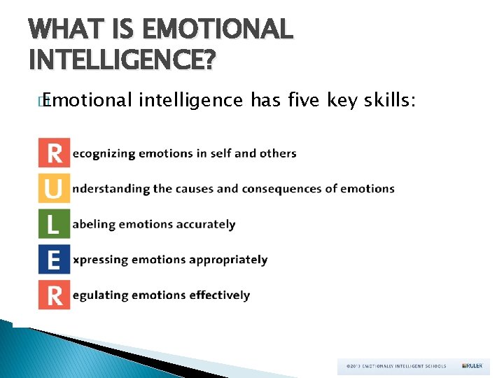 WHAT IS EMOTIONAL INTELLIGENCE? � Emotional intelligence has five key skills: 