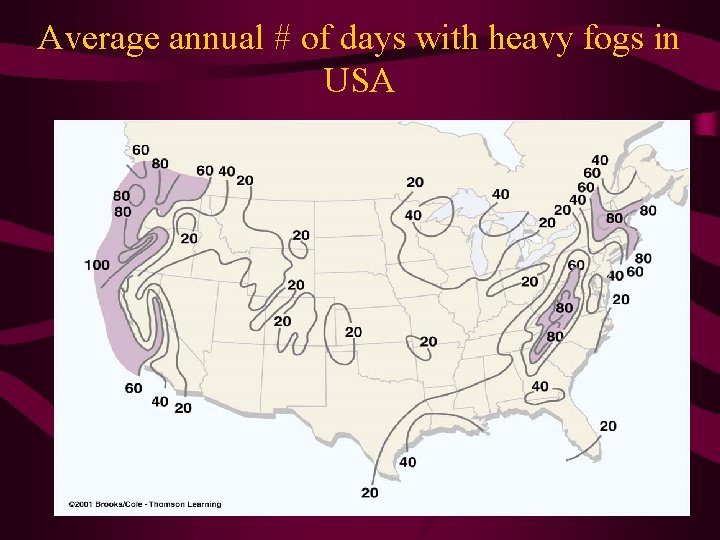 Average annual # of days with heavy fogs in USA 