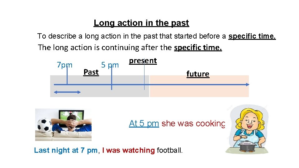 Long action in the past To describe a long action in the past that