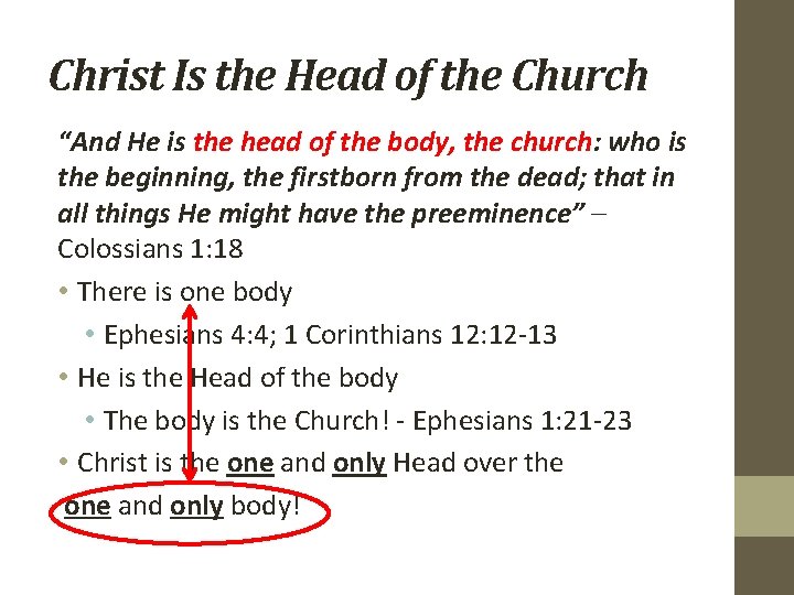 Christ Is the Head of the Church “And He is the head of the