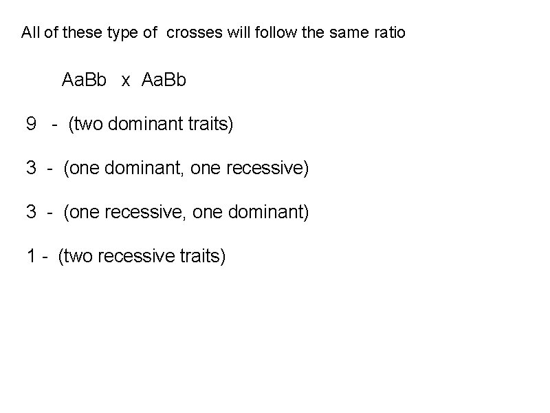 All of these type of crosses will follow the same ratio Aa. Bb x