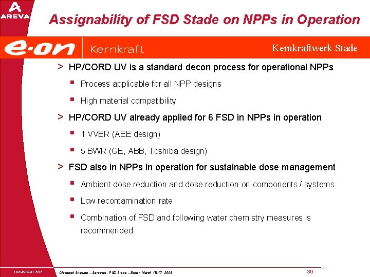 Assignability of FSD Stade on NPPs in Operation Kernkraftwerk Stade > HP/CORD UV is