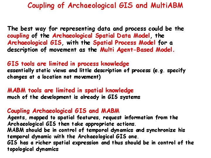 Coupling of Archaeological GIS and Multi. ABM The best way for representing data and