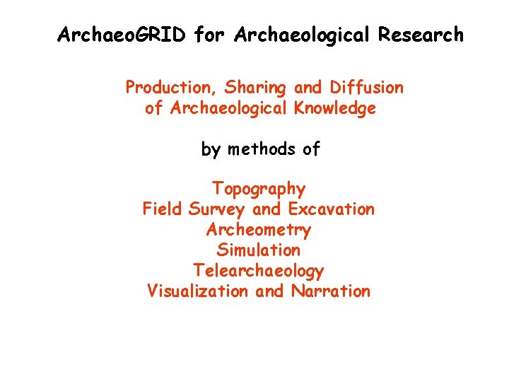 Archaeo. GRID for Archaeological Research Production, Sharing and Diffusion of Archaeological Knowledge by methods